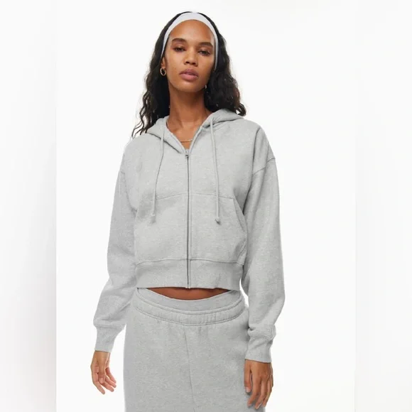 TNA Heather Chrome Cozy Sweatfleece Boyfriend Boxy Zip Hoodie - Picture 2 of 5